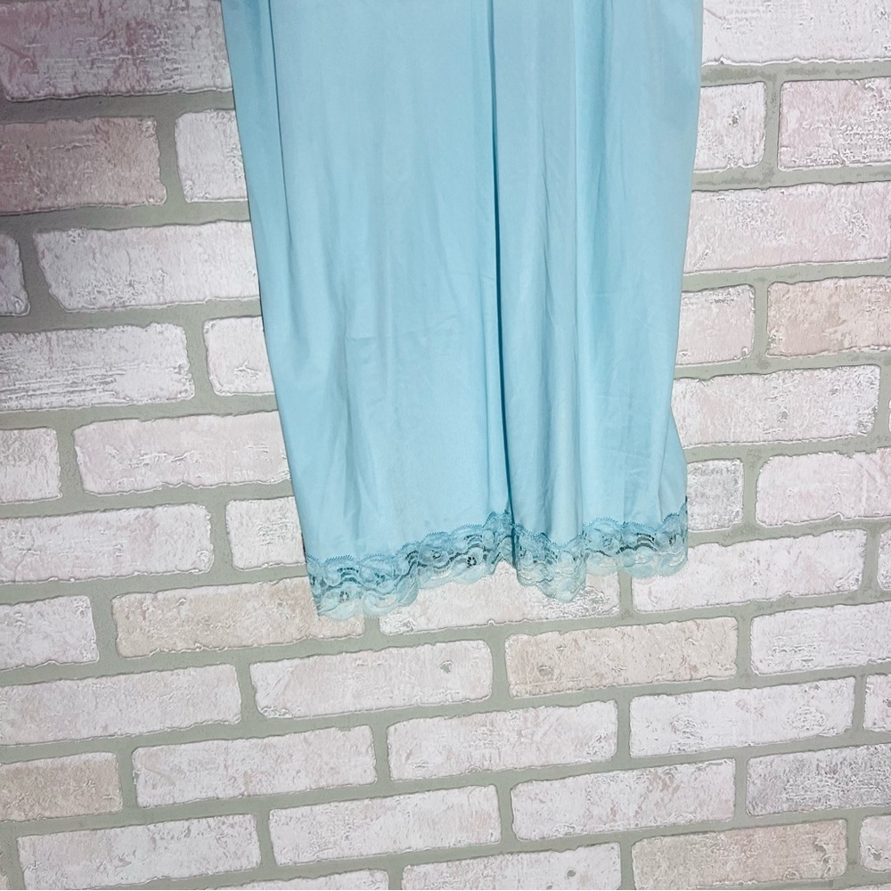 Vtg Heiress 1950s 1960s Turquoise Nylon Lace Trim Slip Dress Size 34 - Picture 6 of 16